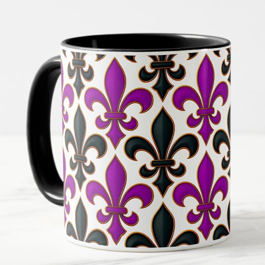 Purple Black Baroque Fleur-de-lis Pattern Design マグカップ