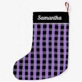 Purple Black Buffalo Plaid Personalized Name スモールクリスマスストッキング (裏面)