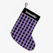 Purple Black Buffalo Plaid Personalized Name スモールクリスマスストッキング (正面 (吊り時))