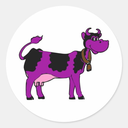 Purple & Black Cow With Pink Nipples ラウンドシール (正面)