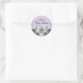 Purple & Black Damask Baby Shower Sticker ラウンドシール (バッグ)