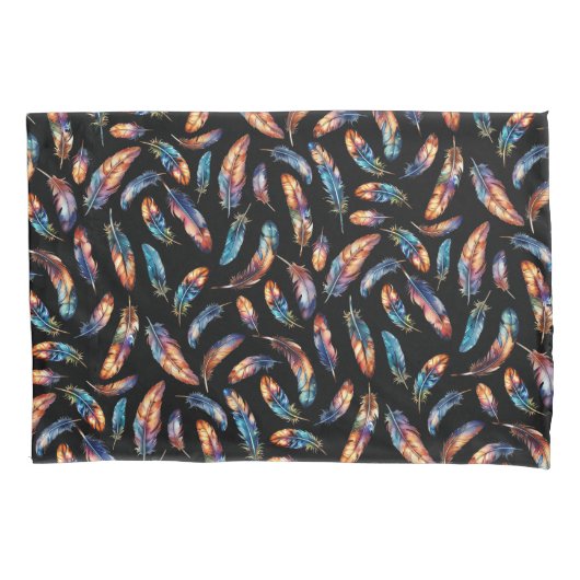 Purple Black Feather Print - Reversible Boho Art 枕カバー (正面)