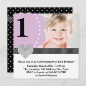 Purple Black Girls Photo 1st Birthdayパーティー 招待状 (正面/裏面)