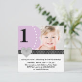 Purple Black Girls Photo 1st Birthdayパーティー 招待状 (スタンド正面)