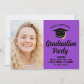 Purple Black Graduate Photo 2025卒業パーティー 招待状 (正面)