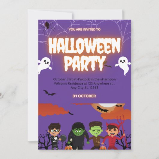 Purple & Black Halloween Party Invitation 招待状 (正面)