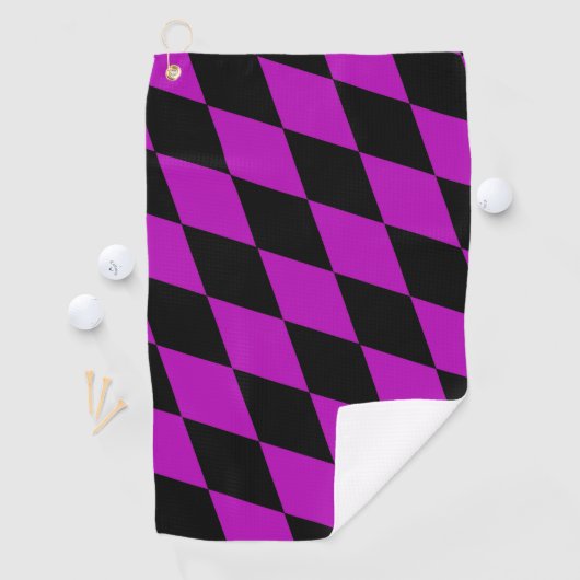 Purple Black Harlequin Diamonds Checkers Design  ゴルフタオル (インサイチュ)