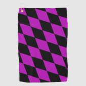 Purple Black Harlequin Diamonds Checkers Design  ゴルフタオル (正面)