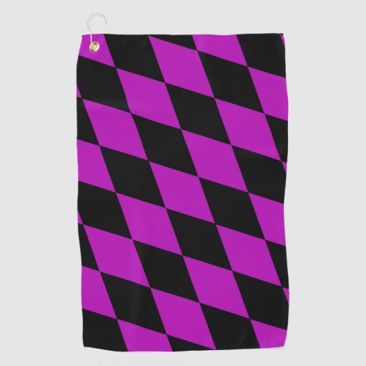 Purple Black Harlequin Diamonds Checkers Design  ゴルフタオル (正面)