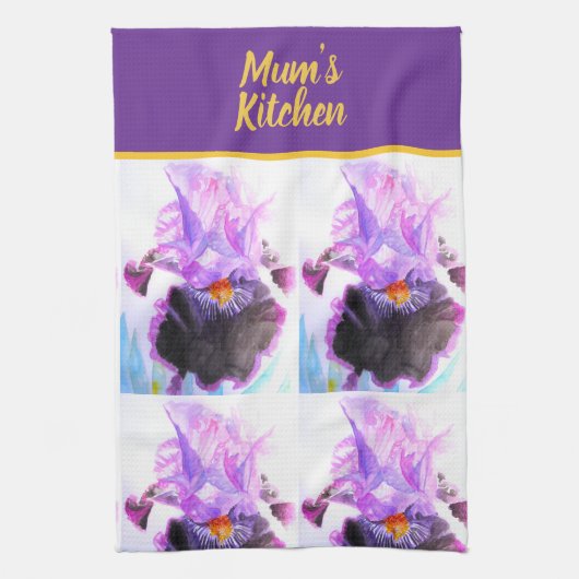 Purple Black Iris Irises Flowers Floral Flower キッチンタオル (縦)