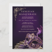 Purple Black Masquerade Ball Elegant Venetian 招待状 (正面)
