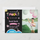 Purple Black Pool Birthday Invitations with photo 招待状 (正面)