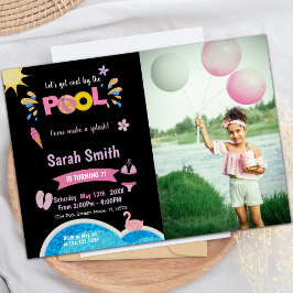 Purple Black Pool Birthday Invitations with photo 招待状