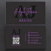 Purple Black QR Code Braids Hair Stylist 名刺