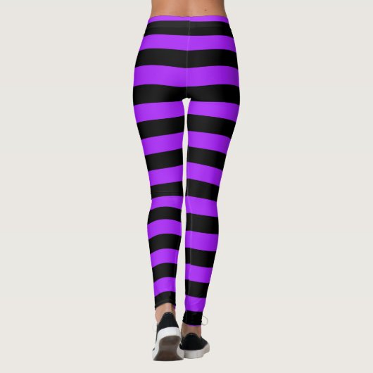 purple Black Striped Witch Halloween レギンス (裏面)