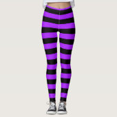 purple Black Striped Witch Halloween レギンス (正面)