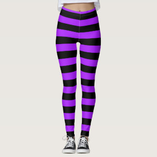purple Black Striped Witch Halloween レギンス