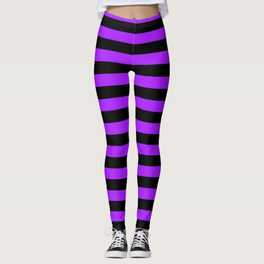 purple Black Striped Witch Halloween レギンス (正面)