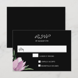 Purple Black WaterカラーフローラRSVPカード 出欠カード