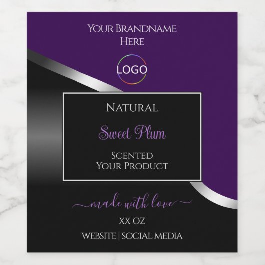 Purple Black Wavy Silver with Logo Product Labels ワインラベル (シングルラベル)