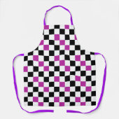 Purple Black White Checkered Pattern Design  エプロン (正面)
