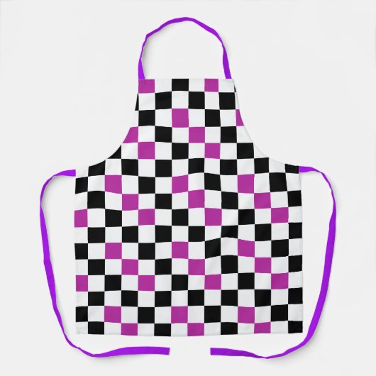 Purple Black White Checkered Pattern Design  エプロン (正面)