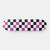 Purple Black White Checkered Pattern Design  スケートボード (横)