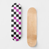 Purple Black White Checkered Pattern Design  スケートボード (正面)