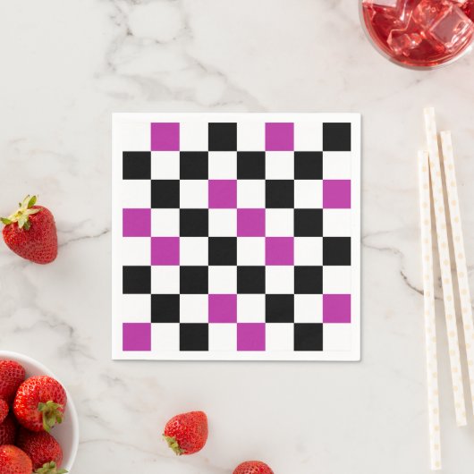 Purple Black White Checkered Pattern Design  スタンダードカクテルナプキン (インサイチュ)