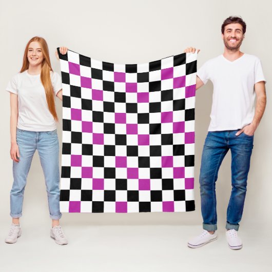 Purple Black White Checkered Pattern Design  フリースブランケット (インサイチュ)