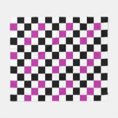 Purple Black White Checkered Pattern Design  フリースブランケット (正面(横))