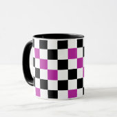 Purple Black White Checkered Pattern Design  マグカップ (正面左)