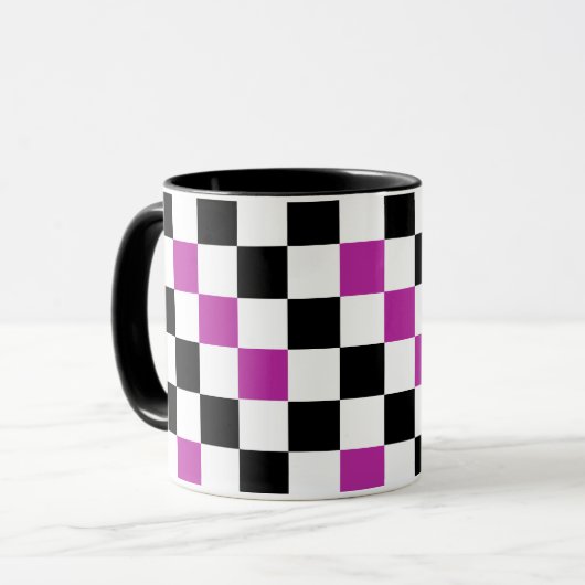Purple Black White Checkered Pattern Design  マグカップ (正面左)