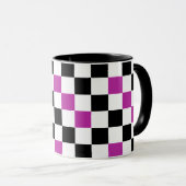 Purple Black White Checkered Pattern Design  マグカップ (正面右)