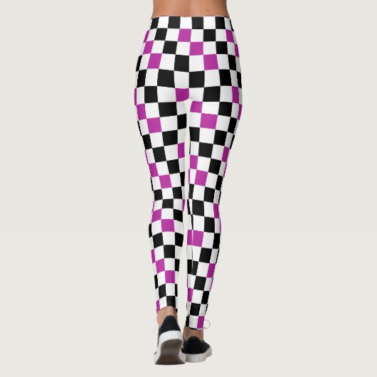 Purple Black White Checkered Pattern Design  レギンス (裏面)