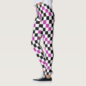 Purple Black White Checkered Pattern Design  レギンス (左)