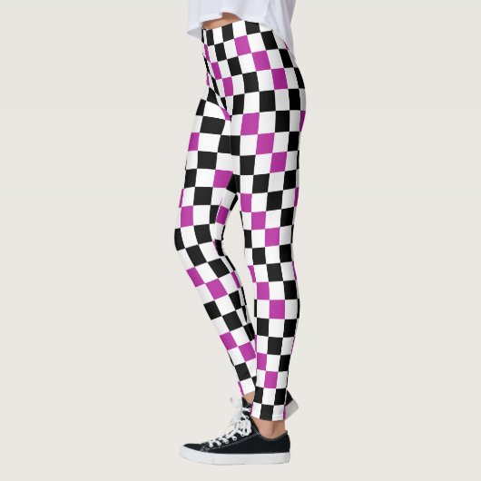 Purple Black White Checkered Pattern Design  レギンス (左)