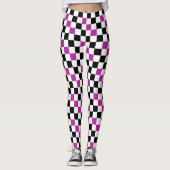 Purple Black White Checkered Pattern Design  レギンス (正面)
