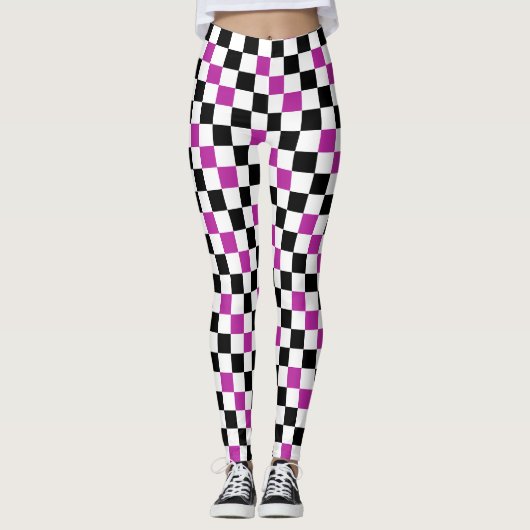Purple Black White Checkered Pattern Design  レギンス (正面)