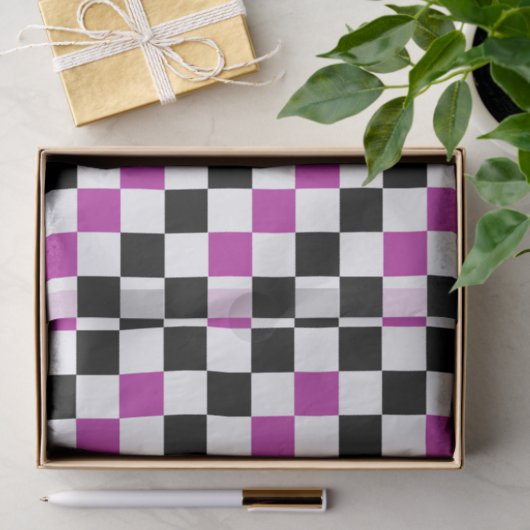 Purple Black White Checkered Pattern Design  薄葉紙 (ギフト)