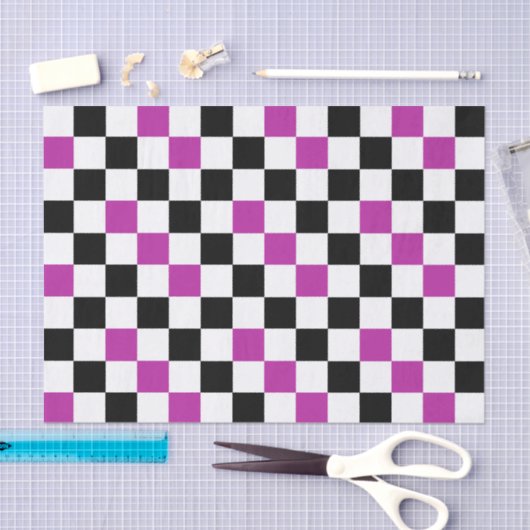 Purple Black White Checkered Pattern Design  薄葉紙 (クラフト)