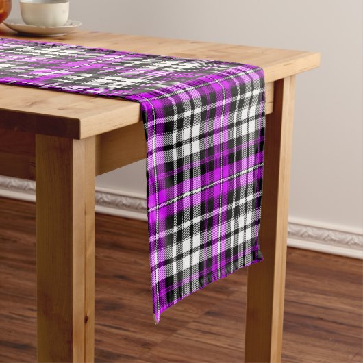 Purple Black White Plaid Tartan Pattern Design  ショートテーブルランナー (インサイチュ)