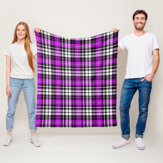 Purple Black White Plaid Tartan Pattern Design  フリースブランケット (インサイチュ)