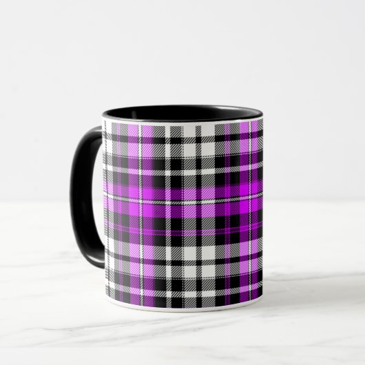 Purple Black White Plaid Tartan Pattern Design  マグカップ (正面左)
