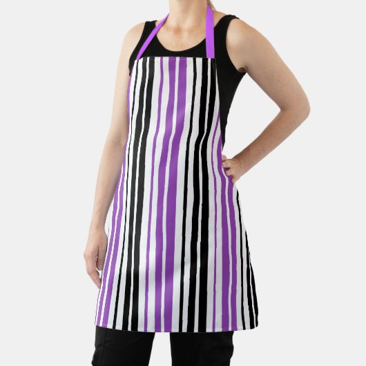 Purple Black White Stripes Pattern Design  エプロン (インサイチュ)