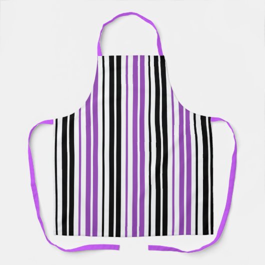 Purple Black White Stripes Pattern Design  エプロン (正面)