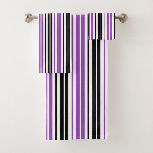 Purple Black White Stripes Pattern Design  バスタオルセット (インサイチュ)
