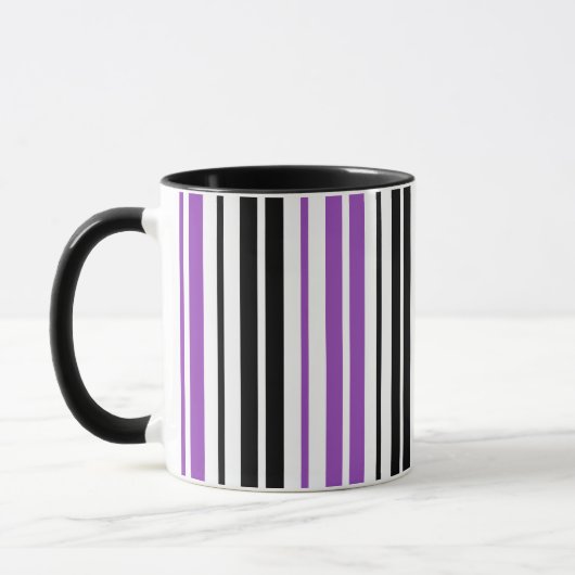 Purple Black White Stripes Pattern Design  マグカップ (左)