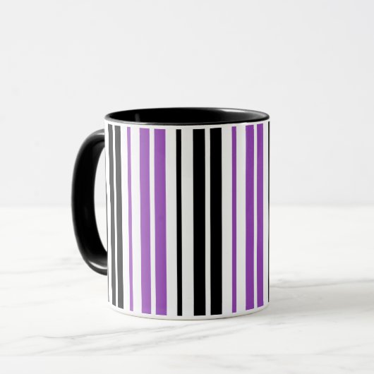 Purple Black White Stripes Pattern Design  マグカップ (正面左)