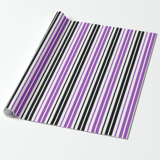 Purple Black White Stripes Pattern Design  ラッピングペーパー (アンロールド)